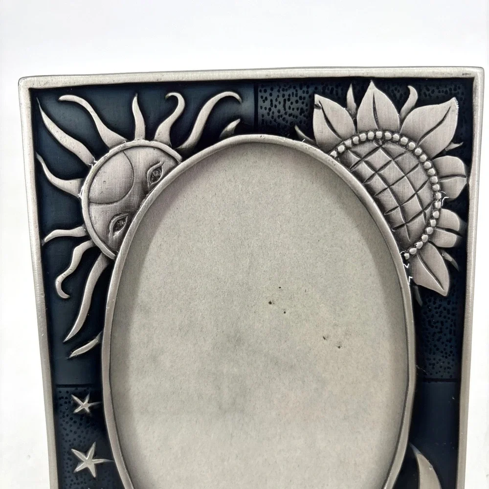 Vintage 90s Celestial Blue and Pewter Sun & Moon Stars Picture Frame Whimsigoth